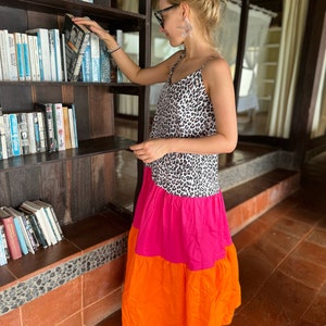 Maxi dress summer dress casual dress airy and stylish pink leo orange one size 34 36 38 40 42 S M L