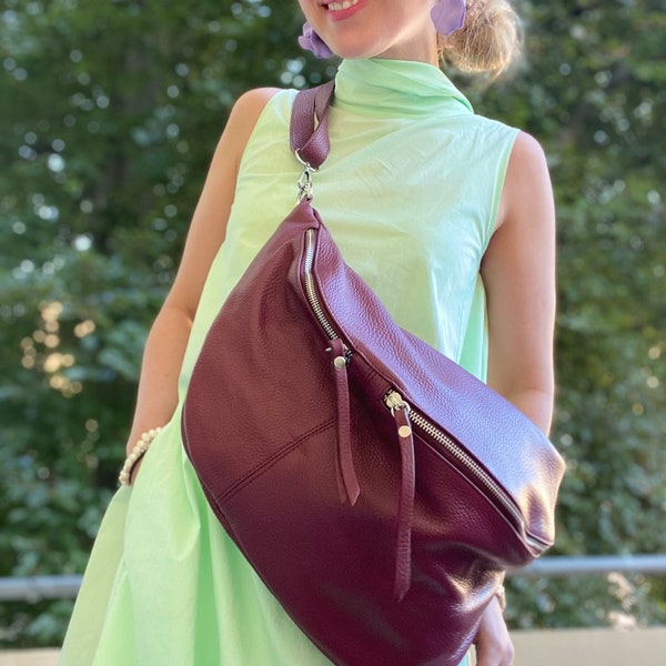 IDA XXL leather shoulder bag, leather bag, sling bag, shoulder bag, handbag, casual, stylish Bordo