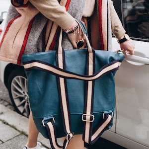JASPER Hingucker Damen Rucksac Tragerucksack Leder petrol Handtasche TOP