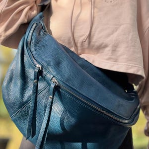 IDA XXL Extra Große Leder Bauchtasche bum bag Umhängetasche Large leather sling fanny pack Tasche Ledertasche  Petrol