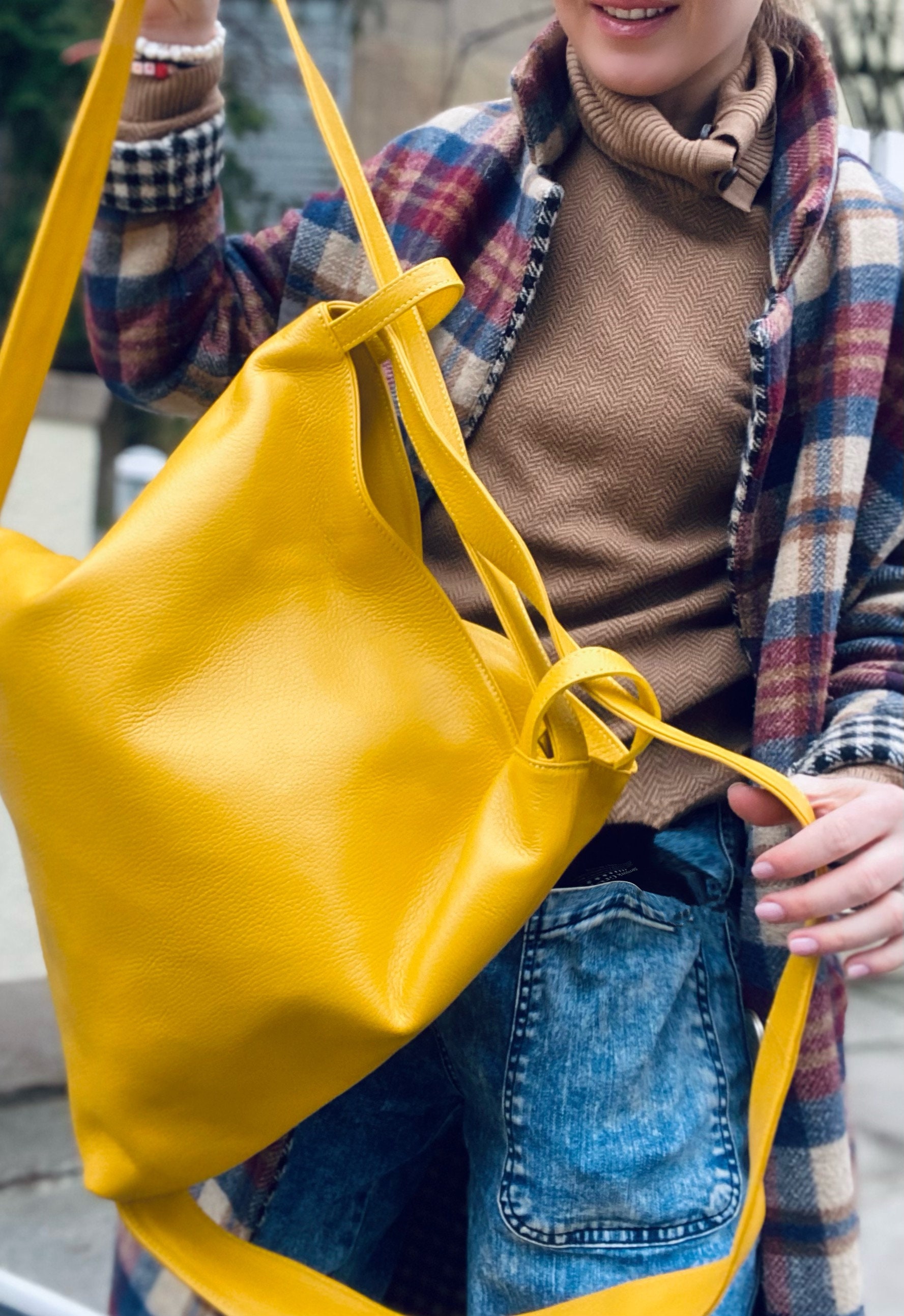 Isabell XXL Backpack Handbag Bag Leather Bag Leather Backpack Simple Minimalist Large 2 in 1 Etsy Canada