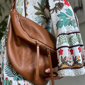 IDA XXL ling Tasche Umhängetasche Cognac  Leder extra Groß Ledertasche Handtasche