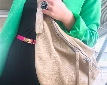 IDA XXL Shoulder Bag, Leather Bag, Large Body Bag, Sling Bag, Light Taupe