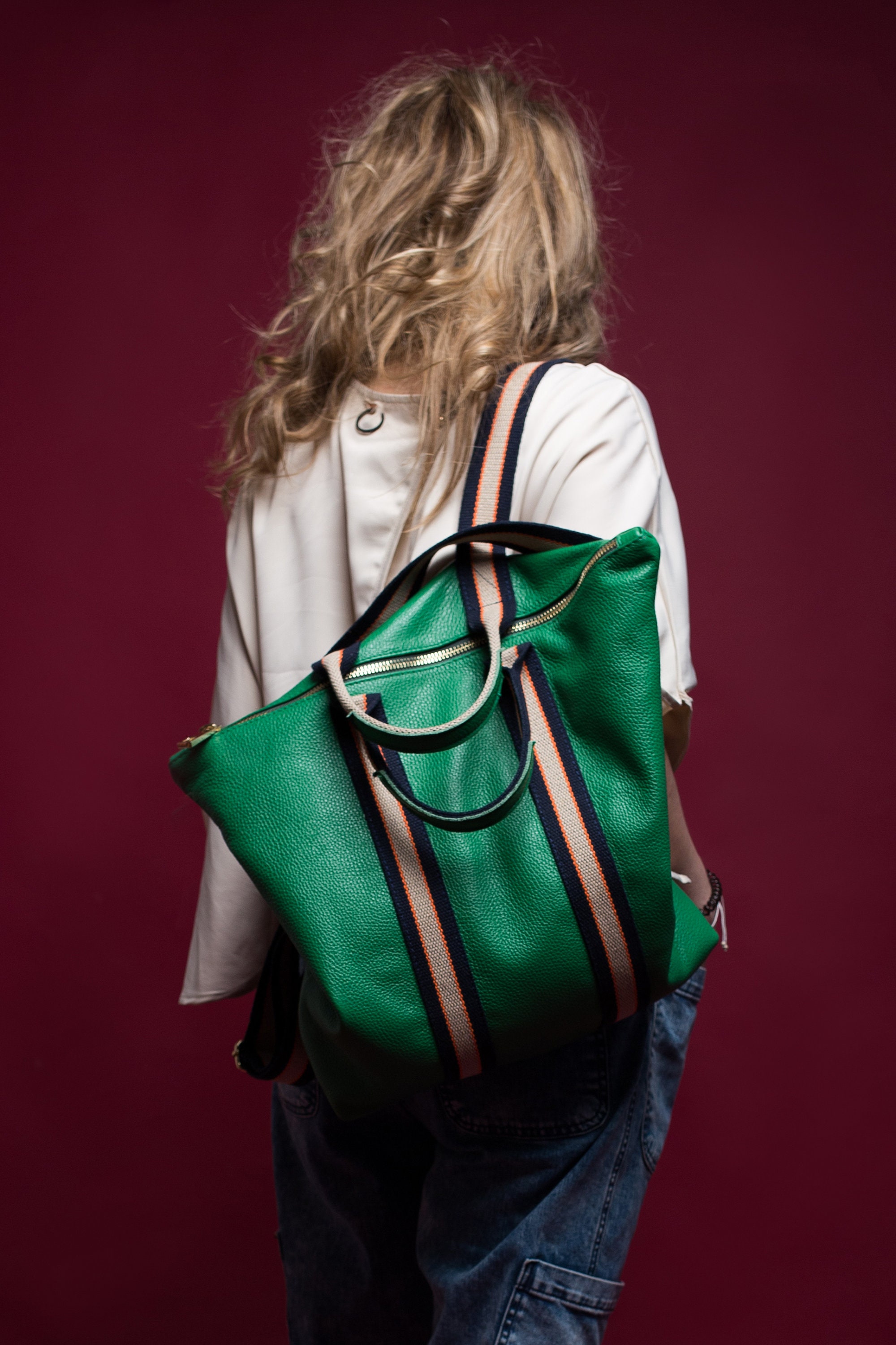 Jasper Backpack Handmade Handbag Backpack in Green Leather 2  display picture 1
