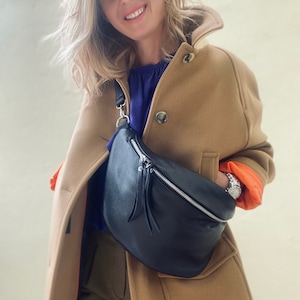 IDA L Tasche Leder Ledertasche Schultertasche Slingtasche Umhängetasche Großbody Großbodybag Schwarz
