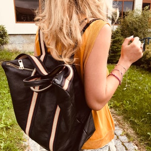 JASPER backpack diaper shoulder bag carrying backpack leather handbag 2 in 1 black leather bag laptop bag stylistically exceptional