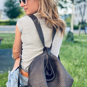 Josephine Leder Vintage Geflochten Umhängetasche Tasche Used Look Rucksack Handtasche Abendtasche Geflochtene Premium Rindsleder Echtleder Bild 9