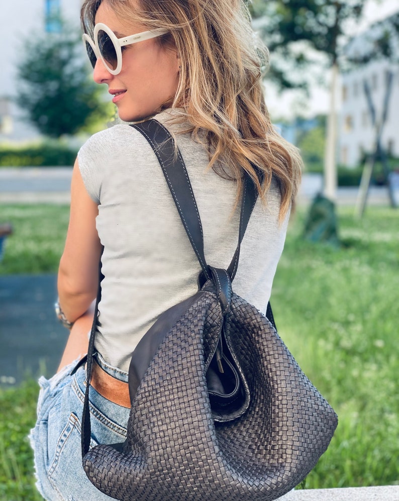 Josephine Leder Vintage Geflochten Umhängetasche Tasche Used Look Rucksack Handtasche Abendtasche Geflochtene Premium Rindsleder Echtleder Bild 9