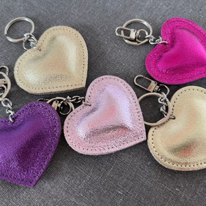 Leather Heart Keyring Real Leather Heart Bag Charm Gift Gift Ideas Glitter