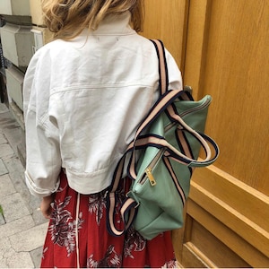 Jasper Rucksack Leder Tragetasche Bagpack Bag Henckeltasche Ledertasche 2 in 1 Lederrucksack Salbei personalisiert