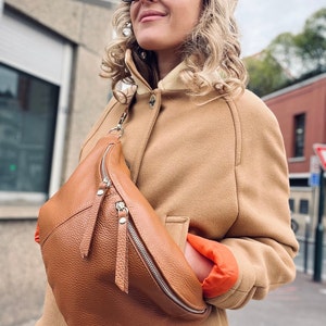 IDA XL Slingtasche Tasche Ledertasche Schultertasche Leder Großbody Großbodybag Cognac