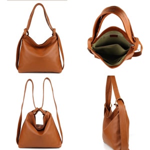 ISABELL leren rugzak shopper functionele en casual handtas leren tas schoudertas minimalistisch 3 in 1 afbeelding 7