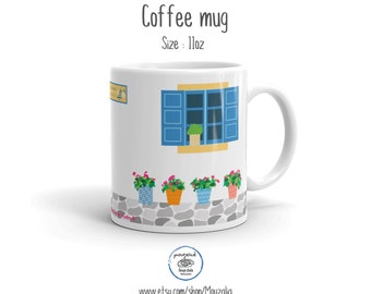 Coffee mug greek kafeneio, greek mug, summer mug, greece island, mug for gift, greek american, cycladic art, greece gift for him, greece mug