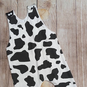 Cow print, cow print romper, knit cow print romper, baby romper, toddler knit romper, organic knit romper, cow organic knit romper costume