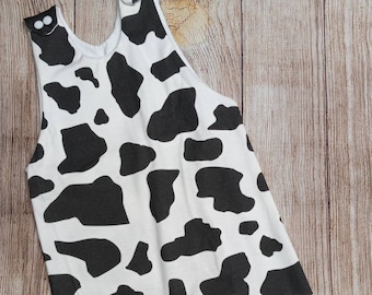 Cow print, cow print romper, knit cow print romper, baby romper, toddler knit romper, organic knit romper, cow organic knit romper costume