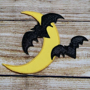 Large Bat & Moon Iron-On Patch: Halloween Applique (7x5.5 inch)