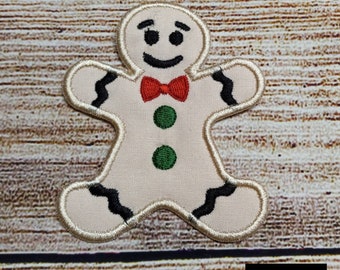 Gingerbread Man Iron On Patch, Embroidered Christmas Applique