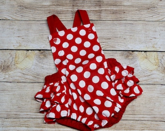 Mini Birthday, Large Polka Dot, Birthday Outfit, Red  White Polka Dots, Cute ruffle Outfit, 1st Birthday outfit, Theme Park Outfit, Cute