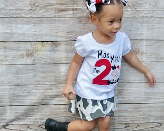 Moo Moo I'm Two Birthday Shirt: Custom Embroidered Cow Tee