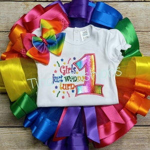 Regenbogen Erster Geburtstag Shirt, Mädchen wollen nur Spaß haben, Geburtstagsoutfit, Regenbogen Stickerei Tutu, Regenbogen Tutu, Tutu Set