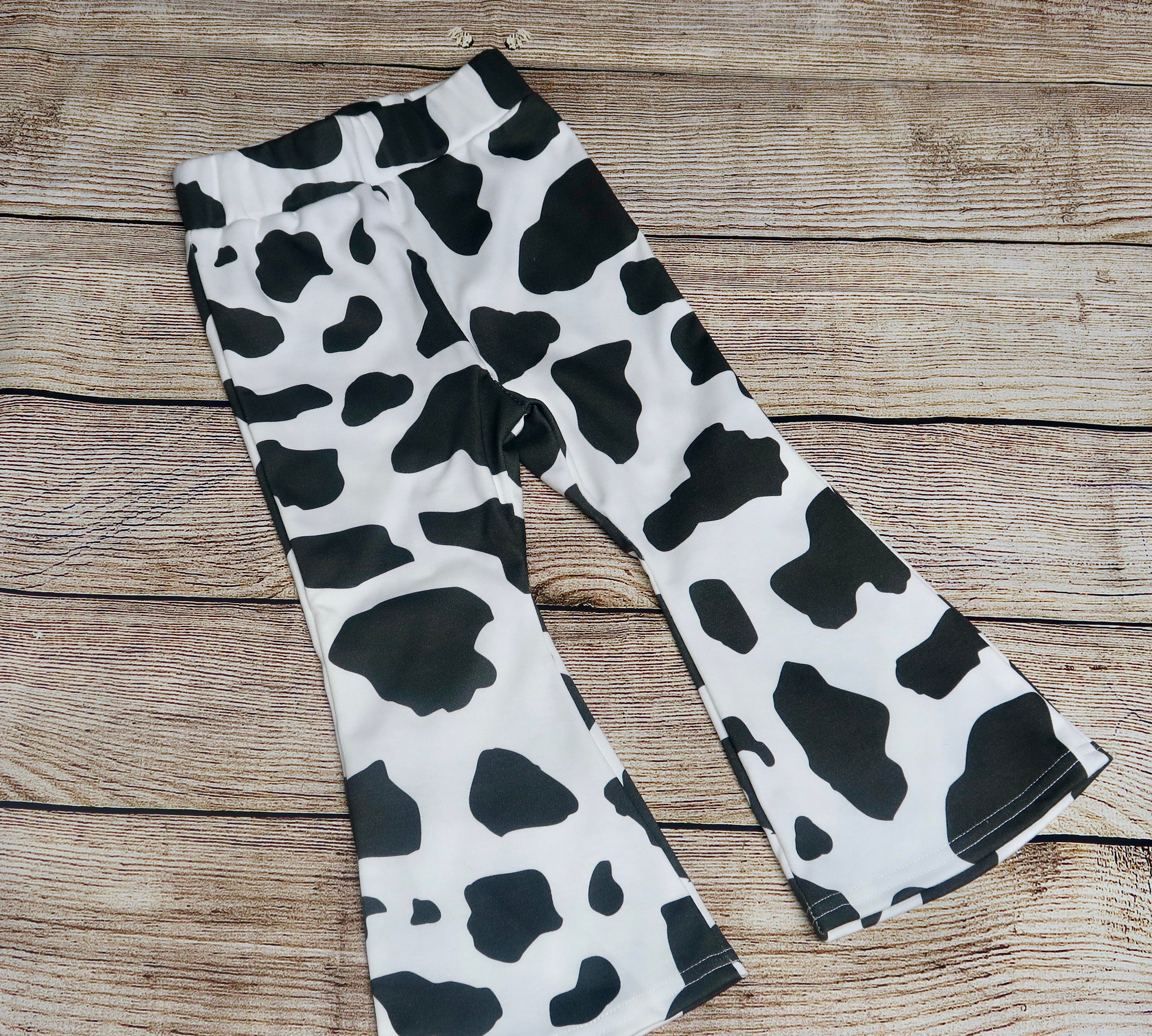 Cow Print Bell Bottoms: Organic Cotton Knit Costume Pants