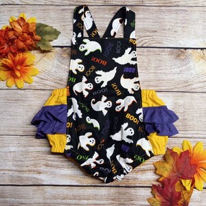 Ghost romper, Boo Romper, Halloween Romper, Halloween boo romper, yellow and black romper. Baby Halloween romper, toddler romper
