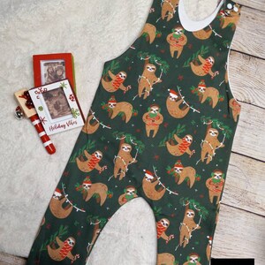 Organic Sloth Christmas Romper: Soft Knit Toddler Jumpsuit