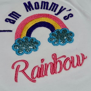Mommy&#39;s rainbow baby, I am a rainbow embriodered shirt. Baby rainbow bodysuit,  toddler t-shirt puff sleeves. Rainbow embroidery