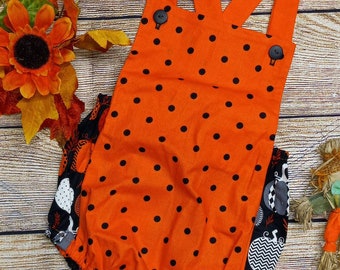 Polkadot and Pumpkin patch romper, fall romper, Halloween romper, Thanksgiving romper, baby romper button rompee, fall yall, seasonal romper