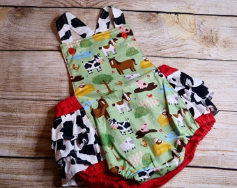 Farm Animal Cotton Romper: Barnyard Birthday Outfit