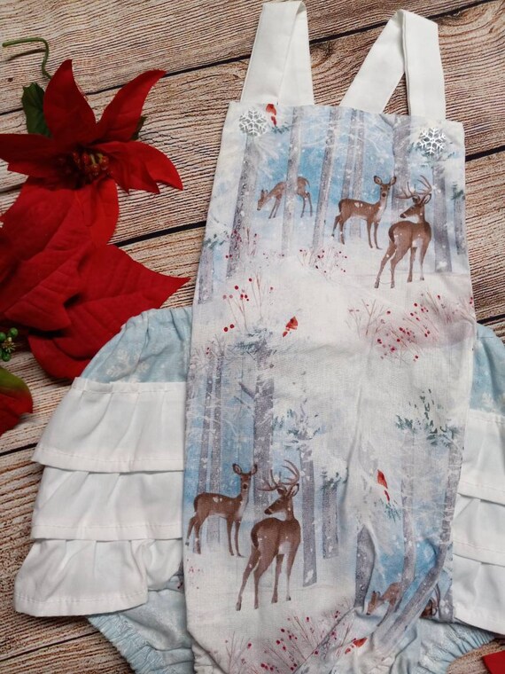 Snowflakes Deer Romper Baby Romper Child s Christmas Romper