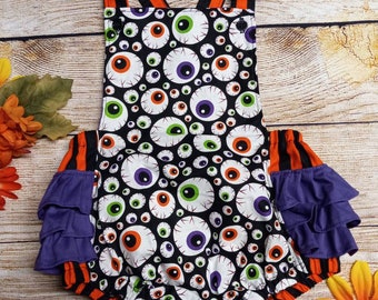 Eyeballs Romper, Halloween romoer, multi color eye romper, ruffle romper, Halloween eyeball romper, baby romper, toddler romper, costume