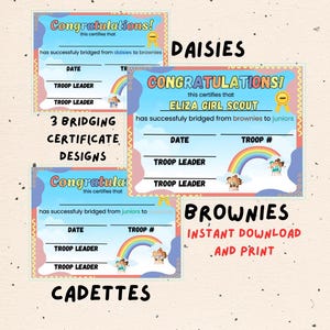 Girl Scout Bridging Certificates | Daisies, Brownies, Juniors and Cadettes | FREE Bridging Ceremony Planning Guide