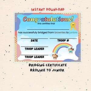 Girl Scout Brownie to Junior Bridging Ceremony Certificate | Instant Download | FREE Bridging Ceremony Guide