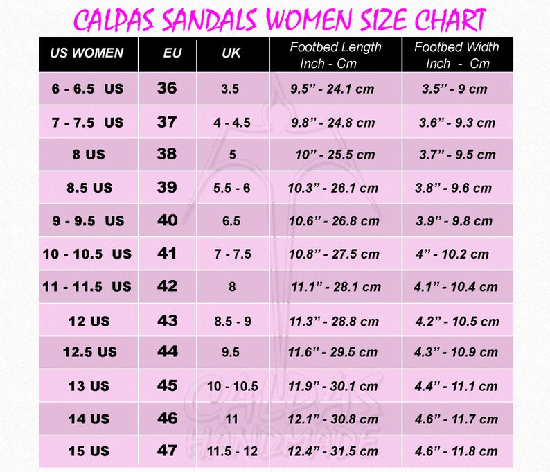 Flip Flop Size Chart