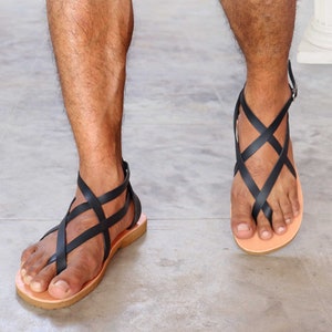 Gladiator Men  Leather Sandals, Gay Strappy Sandals, Second Toe Ring Sandals, Trendy Summer Sandals - Universe M