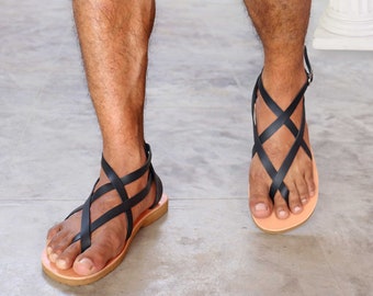 Gladiator Men  Leather Sandals, Gay Strappy Sandals, Second Toe Ring Sandals, Trendy Summer Sandals - Universe M
