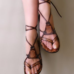 Calpas handmade/ handpainted hippie boho sandals/ burnished leather sandals FANTASY image 3