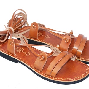 Lace Up Leather Sandals - ROMAN