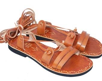 Lace Up Leather Sandals - ROMAN