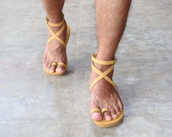 Sandalias gladiador hombre, sandalias hechas a mano de cuero con doble dedo - BLESS M