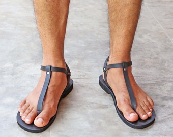 Tongs en cuir pour hommes, sandales aux pieds nus, sandales grecques pour hommes, sandales d'été à la mode - Sensation M