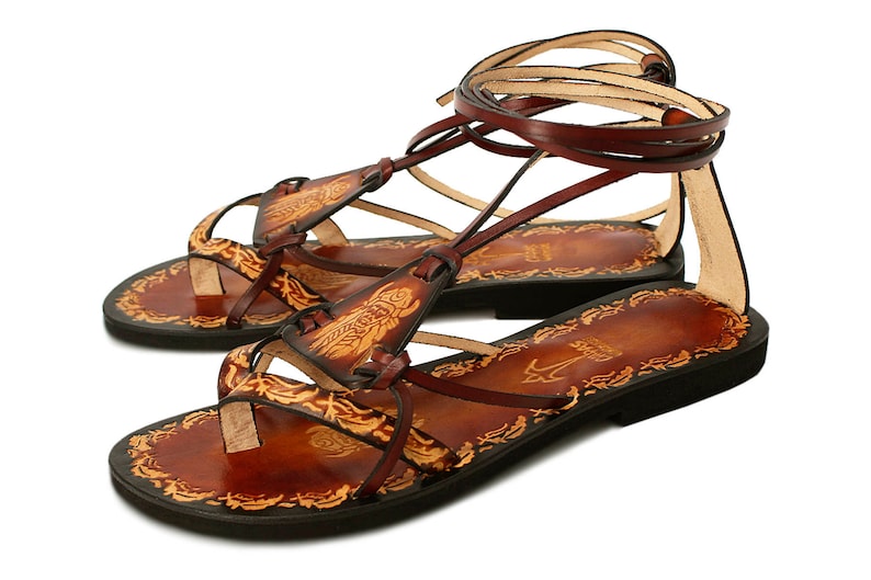 Calpas handmade/ handpainted hippie boho sandals/ burnished leather sandals FANTASY image 8