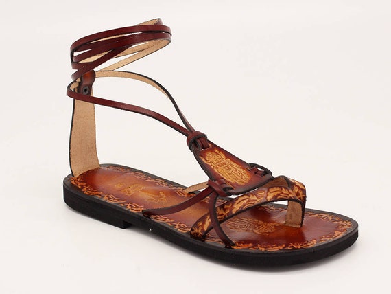 Calpas Handmade/ Handpainted Hippie Boho Sandals/ Burnished  display picture 1