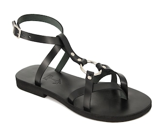 Handmade Leather Sandals With Metal Rings & Studs by Calpas - MONTE CRISTO