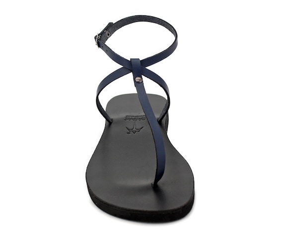 To Boot Navy Blue and Black Leather Thong Sandals Vegan Leather Wedge Thong Sandals | Gap main image 4