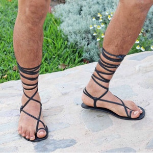 Minimalist barefoot leather sandals, Greek leather sandals, handmade trendy men sandals, gay sandals - Aquiles M