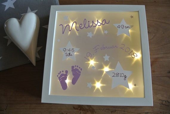 Cadre Cadeau Naissance Bebe Naissance Donnees Lightbox Star Etsy France
