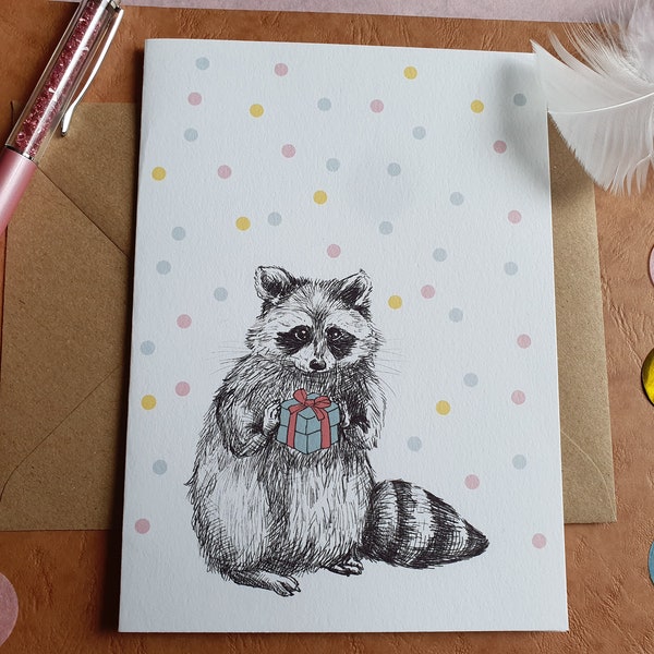 Greeting card raccoon