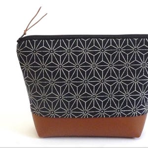 Kosmetiktasche L, Kulturbeutel aus japanischem Stoff in blau mit Ashanohamuster, klassisch schön, Geschenk für Männer und Frauen